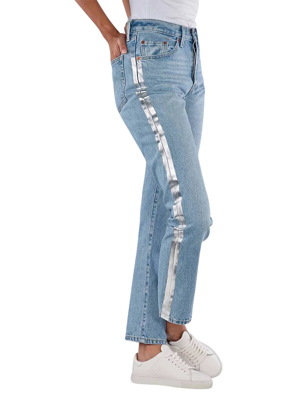 Levi's 501 Straight Fit Light Blue Jeans with Silver Side Stripe